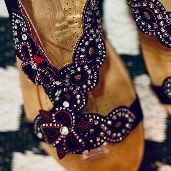 Italina Black Rosette Floral Woven Elastic Slingback Padded Slide On Sandals 11 - Picture 8 of 8